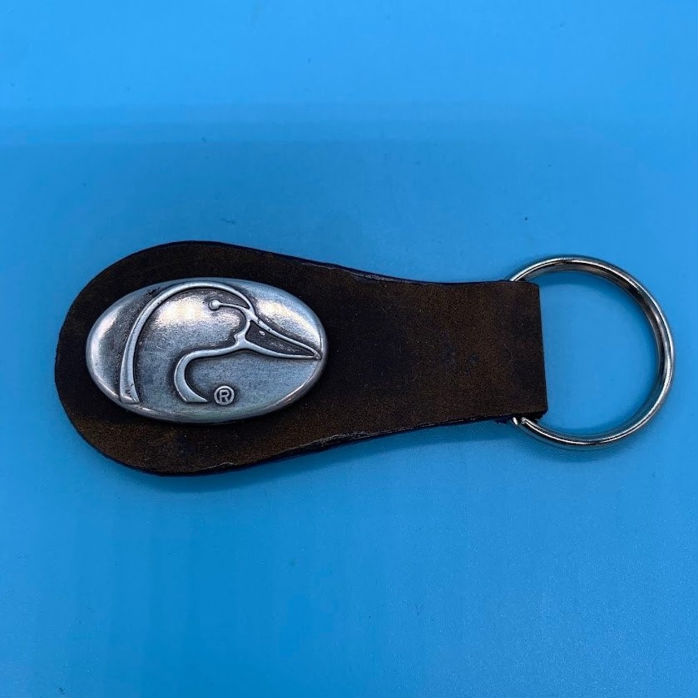 Ducks Unlimited Leather Keychain Brown Silver Tone Metal Duck Head Logo Key Ring